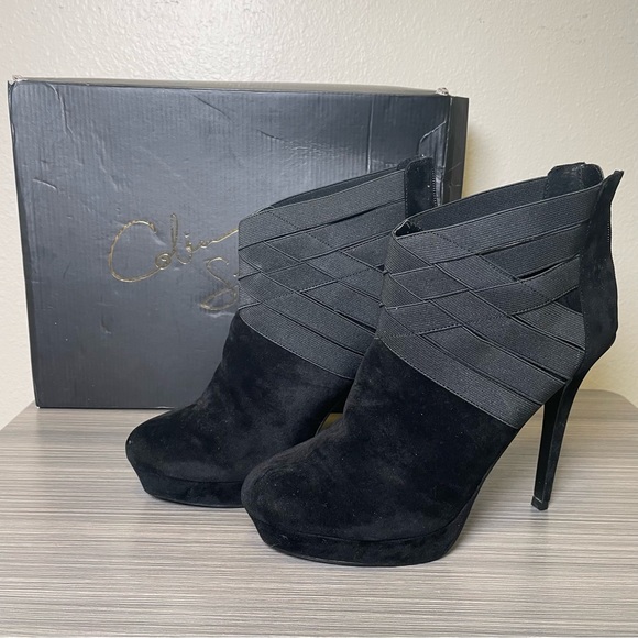 Colin Stuart Black Strappy Booties Size 10 like new in box - Picture 6 of 6